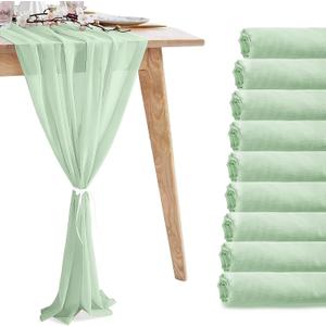 10 Pack 10ft Sage Green Chiffon Table Runners Wedding Table Runner Sheer Romantic Tulle Table Runner for Christmas Wedding Bridal Tea Party Baby Shower Birthday Party Table Decorations(120 x 12 in)