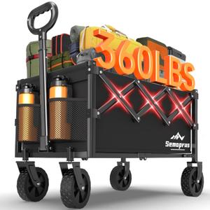 Wagons Carts Foldable, 360LBS Folding Utility Heavy Duty Wagon Cart with Wheels, 100L Portable Utility Outdoor Wagon for Shopping, Beach, Camping, Sports, Garden (Black)