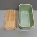 HVH Ceramic Butter Dish with Lid for Countertop, Airtight Butter Keeper with Turquoise Wooden Lid (6 x 3.5 x 2.7)