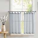jinchan Tab Top Linen Kitchen Curtains 36 Inch Striped Tier Curtains Ticking Stripe Small Drapes for Living Room Bathroom Cafe Small Window Farmhouse Rustic Pinstripe Rod Pocket 2 Panels Blue