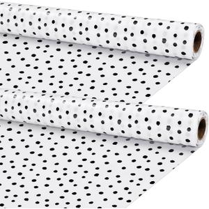 Kolldenn 2 Rolls Black Painted Dots Fabric Bulletin Board Paper Roll 4 x 12 ft Extra Large Non Woven Waterproof Roll Fade Resistant for DIY Craft Drawing Painting Classroom Decor, Dot Style