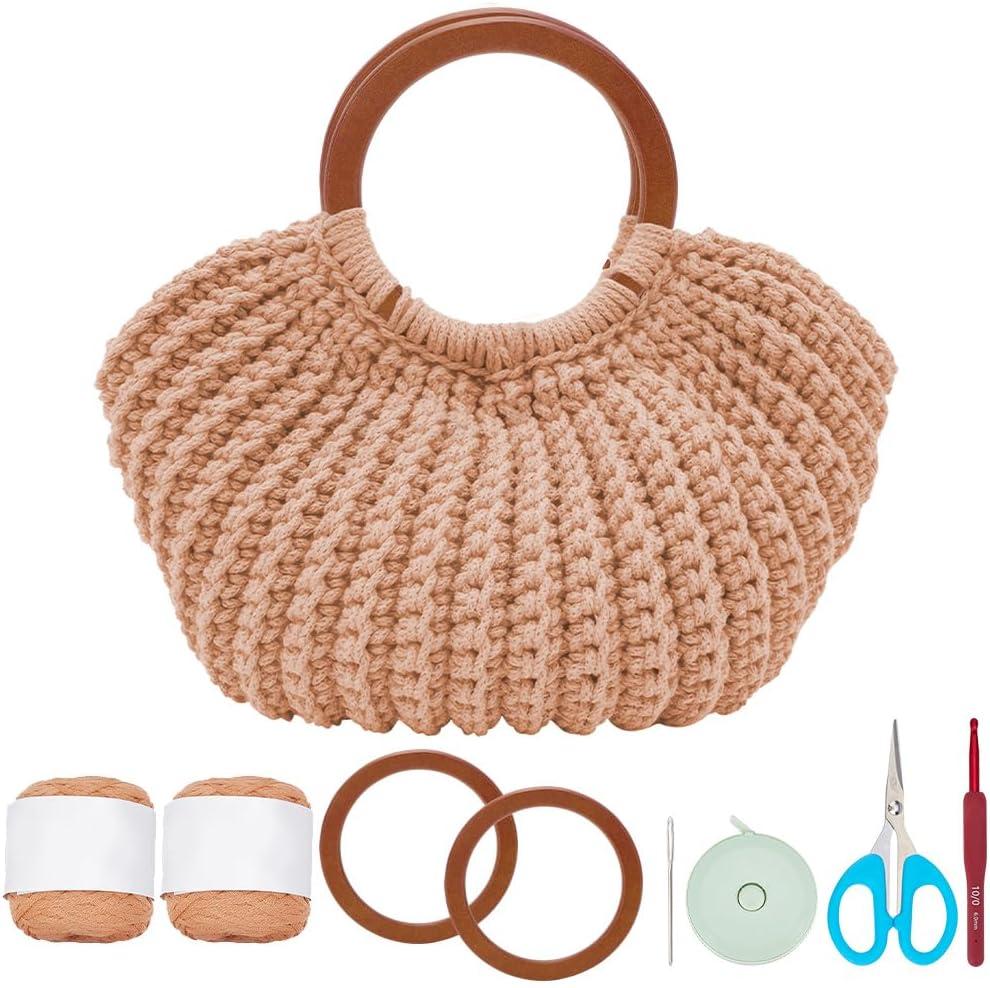 ACRNIGHEET Crochet Bag Kit for Adults Khaki Colored Handbag Crochet Kit for Advanced Beginners Knitting Purse Starters Set DIY Craft Making Kit with Step-by-Step Instructions and Video Guidance