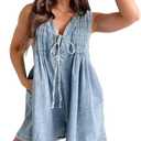 Women's Denim Dress Sleeveless Tie Front Ruffle Jean Dress Casual V Neck Club Party Dress (Large, Light-blue)