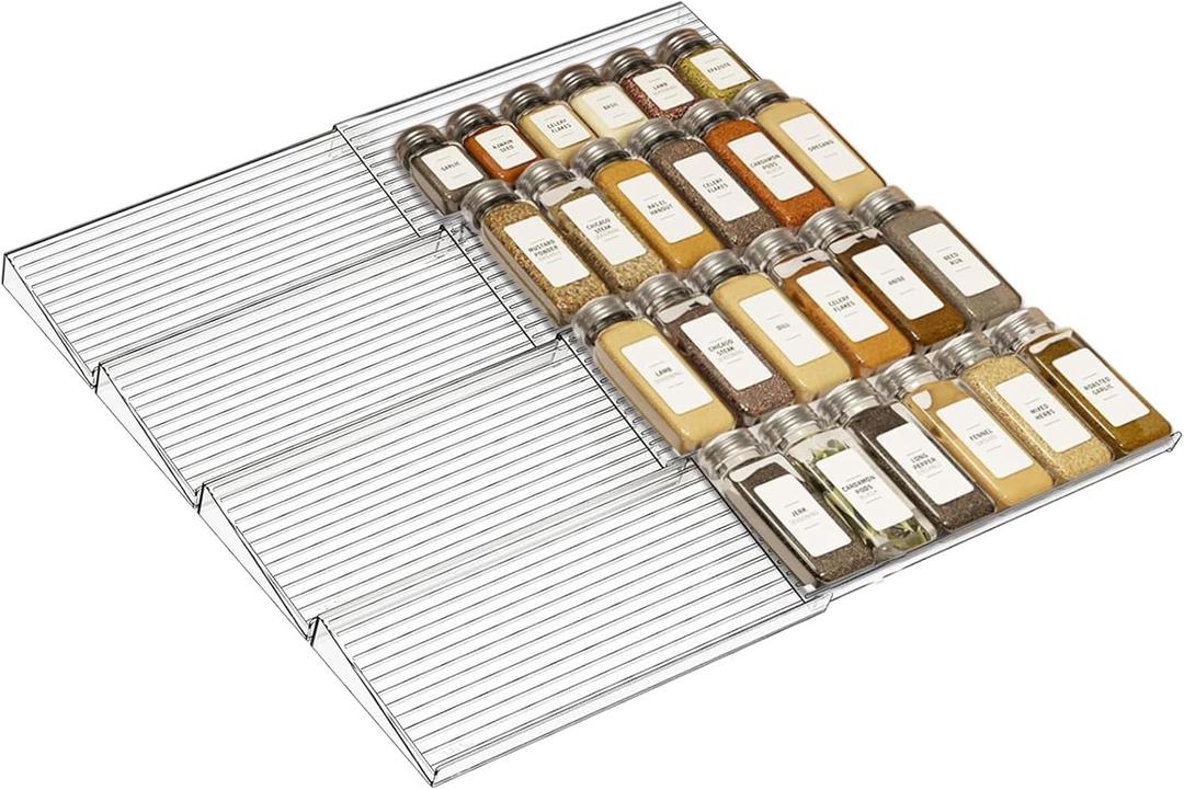 Spice Drawer Organizer, 8PCS Seasoning Organizer Clear Spice Rack for Drawer, Expandable from 11'' to 22'' Spices Kitchen Organization Rack for Drawer & Countertop