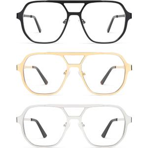 AMOMOMA Retro Aviator Reading Glasses for Women Men, Blue Light Blocking Womens Computer Readers Retro Metal Frame AM6170US (P3 Black+gold+silver)