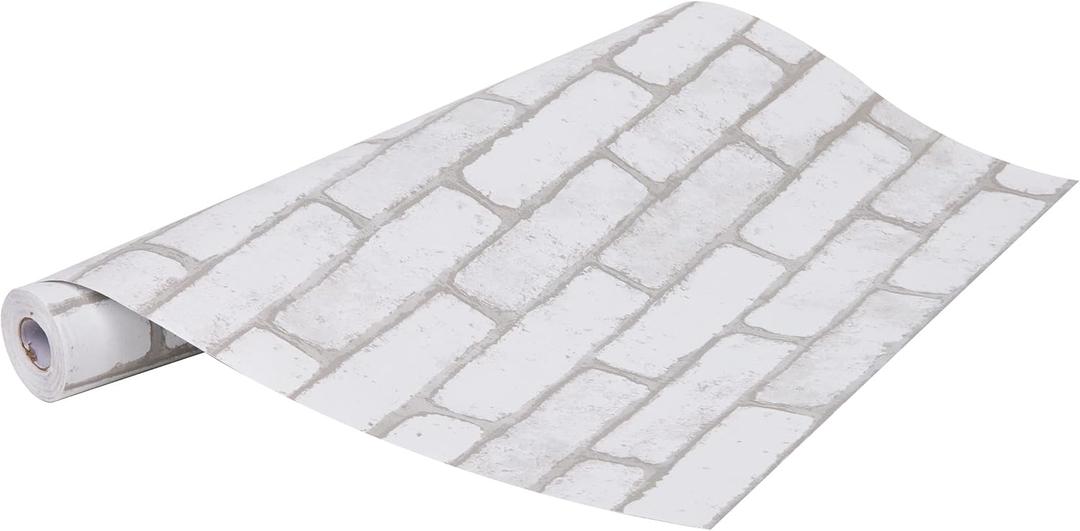 Mind Reader Removable Vinyl Wallpaper Peel and Stick Self Adhesive Wallpaper 17.75" X 393.7" Water-Resistant Contact Paper Shelf Liner White Brick