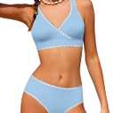 KANGKANG Girls Swimsuit Bikini Set Solid Color V-Neck Two Piece Bathing Suit with Chest Pad Adjustable Straps Swimwear 7-16T (9-10 Years, Sky Blue)
