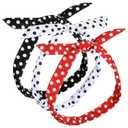 3ps Polka Dot Headbands for Women, Polka Dot Headband, Vintage Wire Headbands, 50s Costume Hair Accessories for Women and Girls(Black, White, Red
