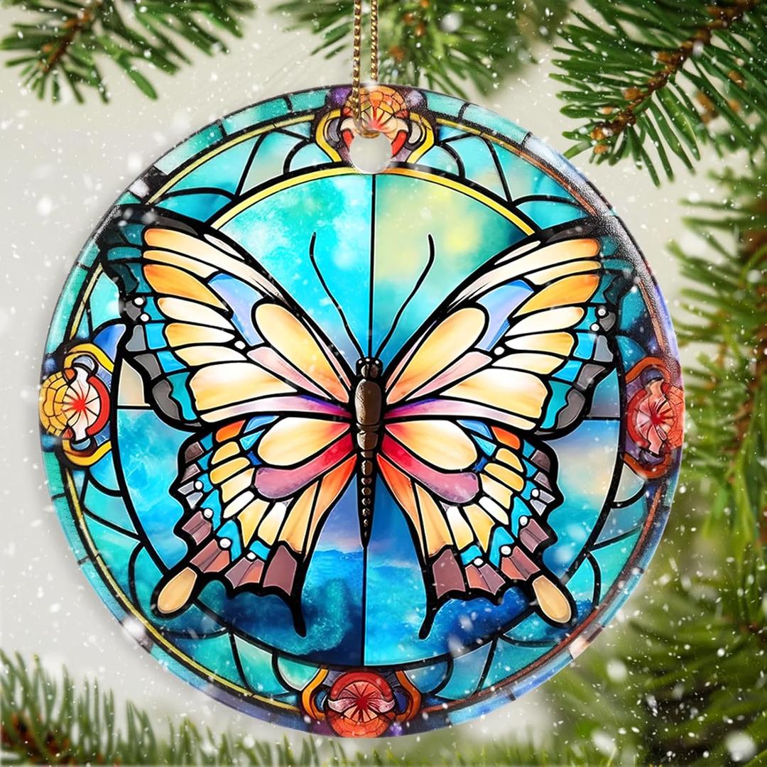 Butterfly Christmas Ornament - Ceramic Keepsake for Tree - Gifts for Butterfly Lovers