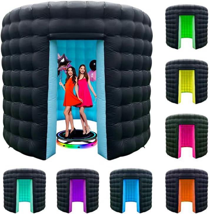 Inflatable Photo Booth Enclosure 10x10x9FT for 360 Photo Booth Machine, Portable 16 Colors LED Dimmable Shooting Photobooth Tent with Remote, 2 Doors, Inner Air Blower for Wedding Birthday Parties