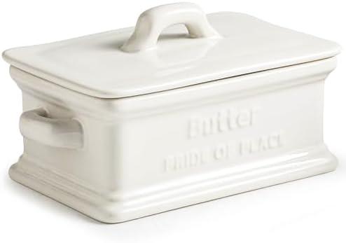 Zoeeker Butter Dish with Lid, Ceramic Butter Dish for Countertop Butter Holder Container Large Butter Keeper for East West Coast Butter, Mother's Day Kitchen Decor, White