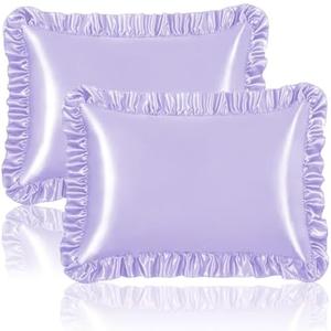 Homiest Ruffle Satin Pillowcase for Hair and Skin, Queen Satin Pillow Covers Silky Pillow Cases Set of 2, Satin Ruffled Pillowcase with Envelope Closure, Anti Wrinkle Pillow Shams (Lavender)