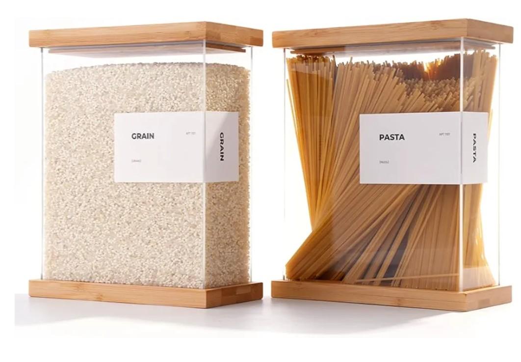 APT 1101 Bamboo Food Dispenser | Kitchen Organizers and Storage | Airtight Pantry Organizers and Storage Container | Cereal, Rice, Flour, Snack Storage (2, Large)