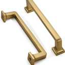 khtumeware 6 Pack Brushed Brass Cabinet Pulls, 5 Inch(128mm) Hole Centers Cabinet Handles Kitchen Hardware Straight Bar for Cabinets and Drawer Pulls