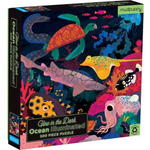 Mudpuppy Ocean Illuminated 500 Piece Glow in the Dark Jigsaw Puzzle for Kids and Families, Family Puzzle with Glow in the Dark Ocean Theme
