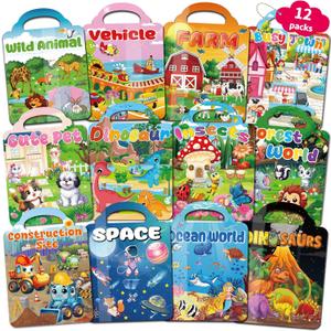 12 Set Reusable Sticker Books for Toddlers , Kids 3D Puffy Sticker Activity Books, Birthday Party Favors Goodie Bags Stuffer