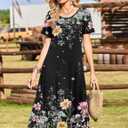Zeagoo Womens Casual Dresses for Summer Short Sleeve Flare Midi Dress Loose Beach Sundress Pleated Front Dress with Pockets (Black), XL