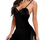 DIKFA Women's Lingerie Lace Babydoll Chemises Sexy Spaghetti Strap Nightgown