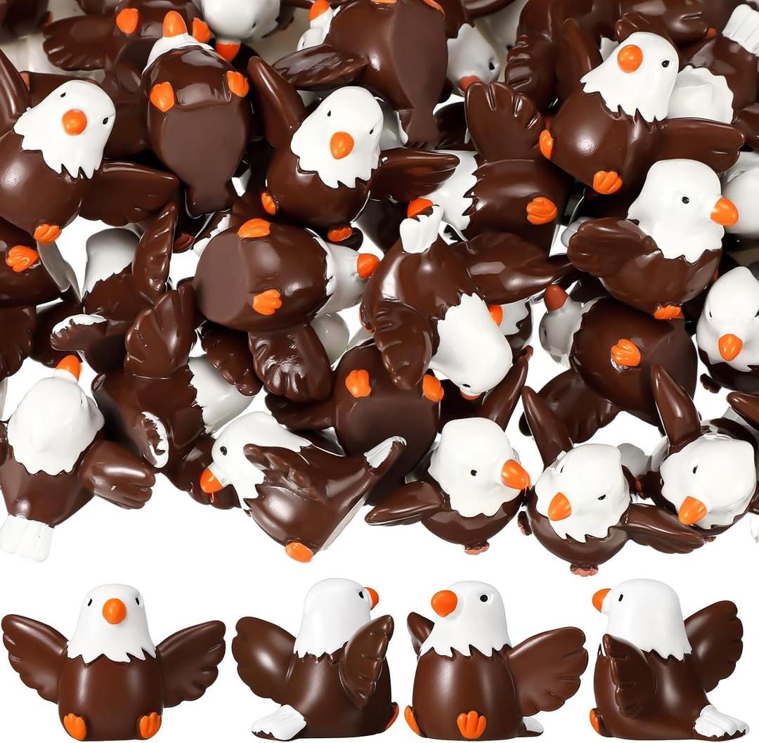 Soulchen 50 Pcs Mini Resin Bald Eagle 250th Anniversary Patriotic Bald Eagle Figurine Miniature Garden Decor for 4th of July Veterans' Day Office Home Cake Topper Decor Gift (Brown)