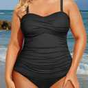 Aqua Eve Women Two Piece Plus Size Tankini Strapless Bathing Suits Bandeau Swimsuits with High Waisted Bottom (Black, XXL)