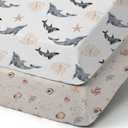 Pack n Play Sheets, BROLEX 2 Pack Mini Crib Sheets,Stretchy Portable Fitted Playard Sheet Set, Convertible Playard Mattress Cover,Ultra Soft Breathable Material, Dolphins Shells