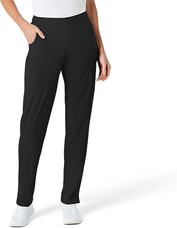 WINK Scrubs for Women, W123, Flat Front Cargo Pants with inside webbed Drawstring and 8 Pockets (Medium Petite, Blac)