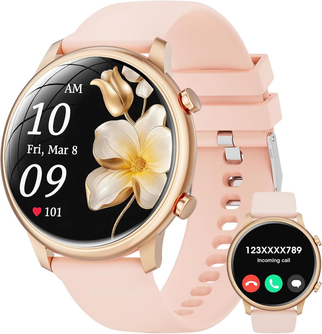 Smart Watches for Men Women Android Phones iPhone Compatible[Make&Answer Calls/Full Screen NO Black-Circle],1.39'' Round Sports Watch Fitness Tracker Sleep/Heart Rate Monitor/Pedometer,DIY Dials