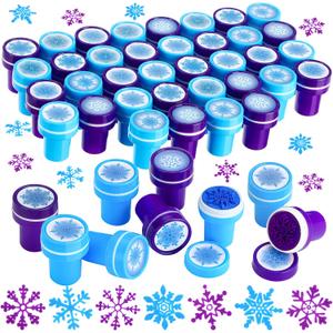 36 Pieces Snowflake Stamps Winter Stamps Bulk Plastic Colored Self Ink Assorted Snowflake for Card Making Christmas Party Favors, 6 Styles(Dark Blue, Light Blue)