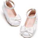 Kiderence Little Toddler Girls Dress Shoes Ballerina Ballet Flats Kids Mary Janes (Ck350 White), 9 Toddler