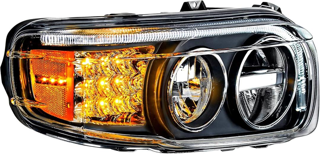 United Pacific 35797 Headlight Assembly, RH, LED, Black Housing, High/Low Beam, Aero Fin Design, with LED Signal, White LED Position Light and LED Side Marker