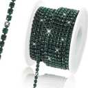 10 Yards 4 MM Rhinestone Trim Crystal Close Chain Trim for Sewing Crafts, DIY Decoration, Jewelry, Clothing, Shoes(Dark Green)