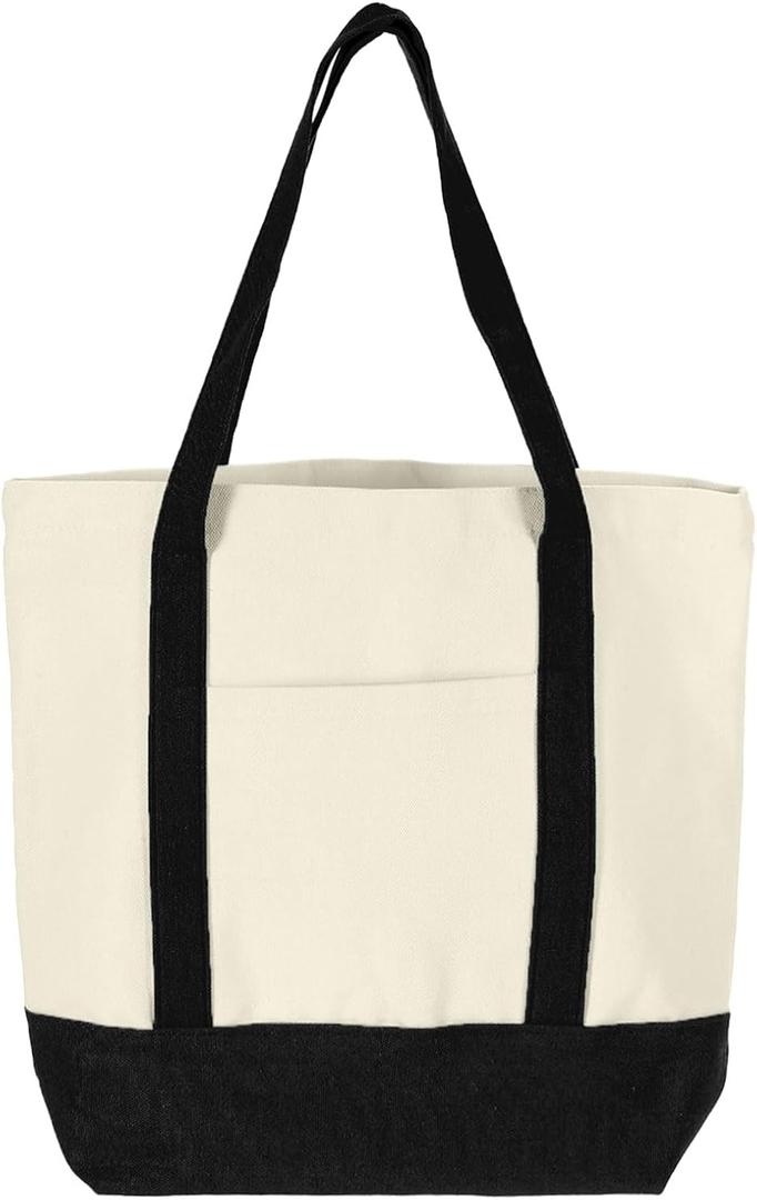 uxcell Canvas Tote Bag, Reusable Canvas Bag Tote Bag with An External Pocket, Multipurpose Canvas Tote Bags Shopping Bag
