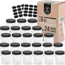 Plastic Containers with Water-Tight Black Lids (6 oz, 24 Pack) - Clear Plastic Food Storage Jars with Labels and White Marker - Great for Your Slime Kit or Any Type of Storage - BPA Free