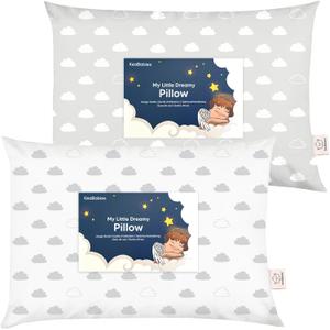 KeaBabies 2Pack Toddler Pillows 2 Year Old to 513x18 Soft Organic Cotton Kids Pillow for Sleeping, Travel, School, Daycare, Nap, Toddler Bed, Machine Washable, Without Pillowcase (Cloud)