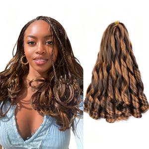 3 x French Curl Braiding Hair 14 Inch P4/30 Ombre Curly Extensions 8 Packs Ombre Curls with Natural Look, Lightweight Synthetic Hair, Pre-stretched for Easy Install, P4/30 Blonde Mix for Box Braids, Pack of 8