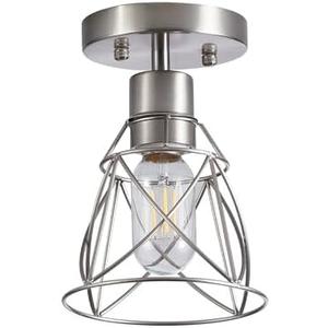 HDASIC 1 Light Semi Flush Mount Ceiling Light Fixture, Rustic Modern Framhouse Brushed Nickel Kitchen Ceiling Light with Metal Cage Shade for Foyer Kitchen Hallway Entryway Bedroom(1 Pack)