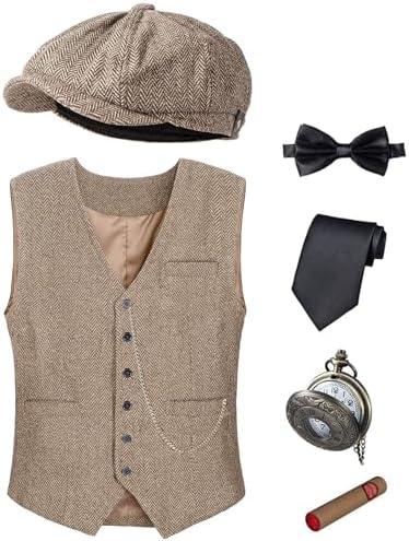 1920s Mens Costume Vest Hat Pocket Watch Accessories Set Adult Party Cosplay, M