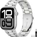 MoKo Metal Bands for Men Women Compatible with Apple Watch Ultra 3/2/1 49mm,S11/S10 46mm,9/8/7 45mm,SE3/SE2/SE/6/5/4 44mm,3/2/1 42mm,Adjustable Stainless Steel Strap Business Replacement Wristband (Silver)