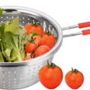 Stainless Steel Perforated Metal Colander Strainer with Long Red Handle Sieve Sifters Use for Kitchen Food Pasta Noodles Spaghetti Vegetables Silver - 7.9inch