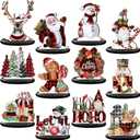 Yousoontic 12pcs Christmas Red Black Buffalo Plaid Wooden Table Centerpieces Red Black Snowman Gingerbread Santa Claus Pine Tree Wooden Signs Table Decorations for Christmas Holiday Party Dinner
