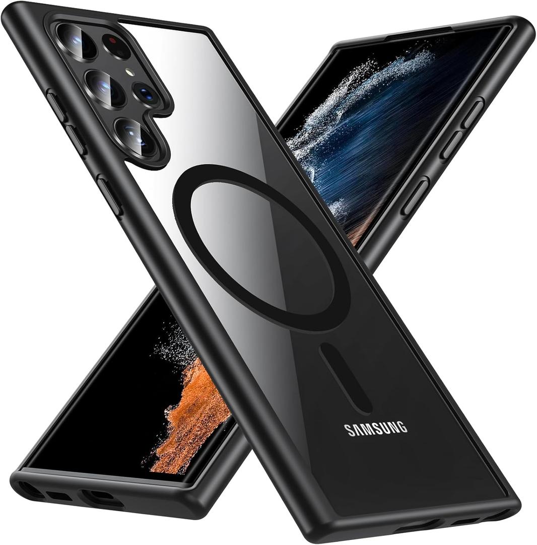 Hensinple for Samsung Galaxy S22 Ultra Case Magnetic, Galaxy S22 Ultra Phone Case [Compatible with Magsafe] Wireless Charging Translucent Back Cover Case 6.8 Inch,Black