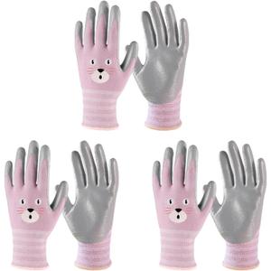 ANDANDA Kids Gardening Gloves, Nitrile Coated Children Yard Work Gloves with Grip, Suitable for Toddlers, Children, Girl, Boy (6XL(Age9-12), Pink)