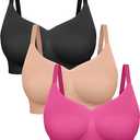 FeelinGirl Bras for Women Wireless Bralettes No Underwire Unlined Seamless Everyday Bras 3-Pack, Black/Nude/Pink, L