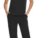 COZYFIT Scrubs for Women Set Medical Uniform - V-Neck Top & Straight Leg Pants with 9 Pockets, Unisex Workwear COZY SCRUBS (Black, S)