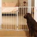 No Pawblems Free Standing Dog Gate with Door, 30'' Tall Foldable Dog Fence for Indoor & Outdoor, Up to 52 Inch Extra Wide Puppy Gate for Stairs, Hallways, Doorways, Deck, Yard (White, 2 Panels)