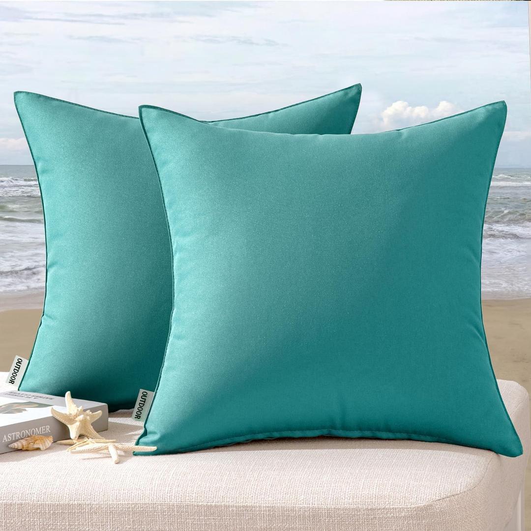 MIULEE Pack of 2 Decorative Outdoor Waterproof Pillow Covers Square Garden Cushion Sham Throw Pillowcase Summer Shell for Patio Tent Couch 18x18 Inch Teal MIULEE Pack of 2 Decorative Outdoor Waterproof Pillow Covers Square Garden Cushion Sham Throw Pillowcase Summer Shell for Patio Tent Couch 18x18 Inch Teal