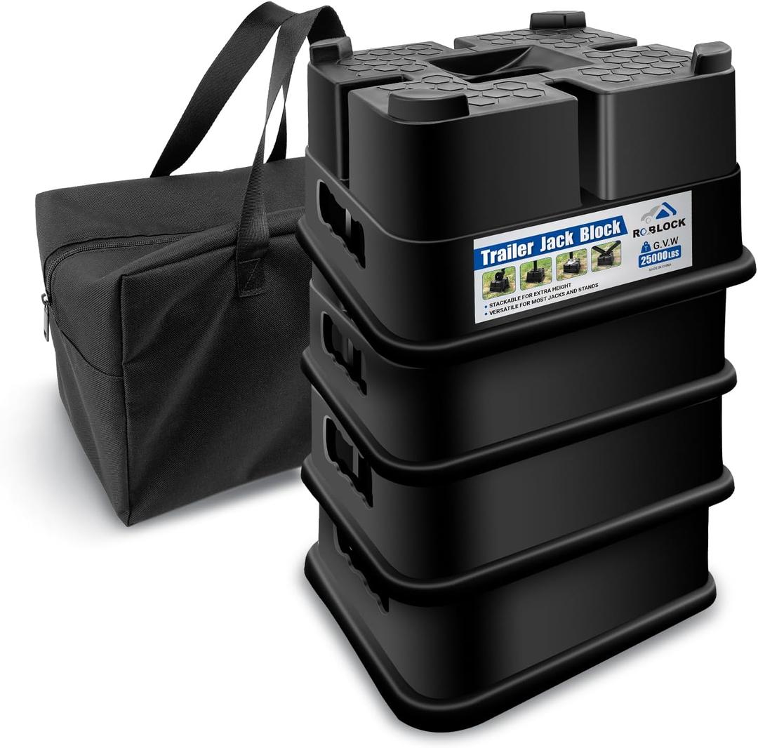 4 Packs 6''H Trailer Jack Block, RV Camper Stabilizer Blocks with 2 Bags for Travel Trailer, G.V.W: 25000 Lbs, for Any Tongue Jack, Post, Foot, 5th Wheels, Round Square or Scissor Stabilizers