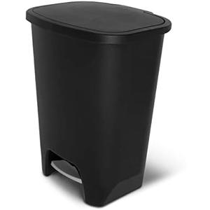 Glad 20 Gallon Trash Can - Plastic Kitchen Waste Bin with Odor Protection of Lid - Hands Free with Step On Foot Pedal and Garbage Bag Rings, Black