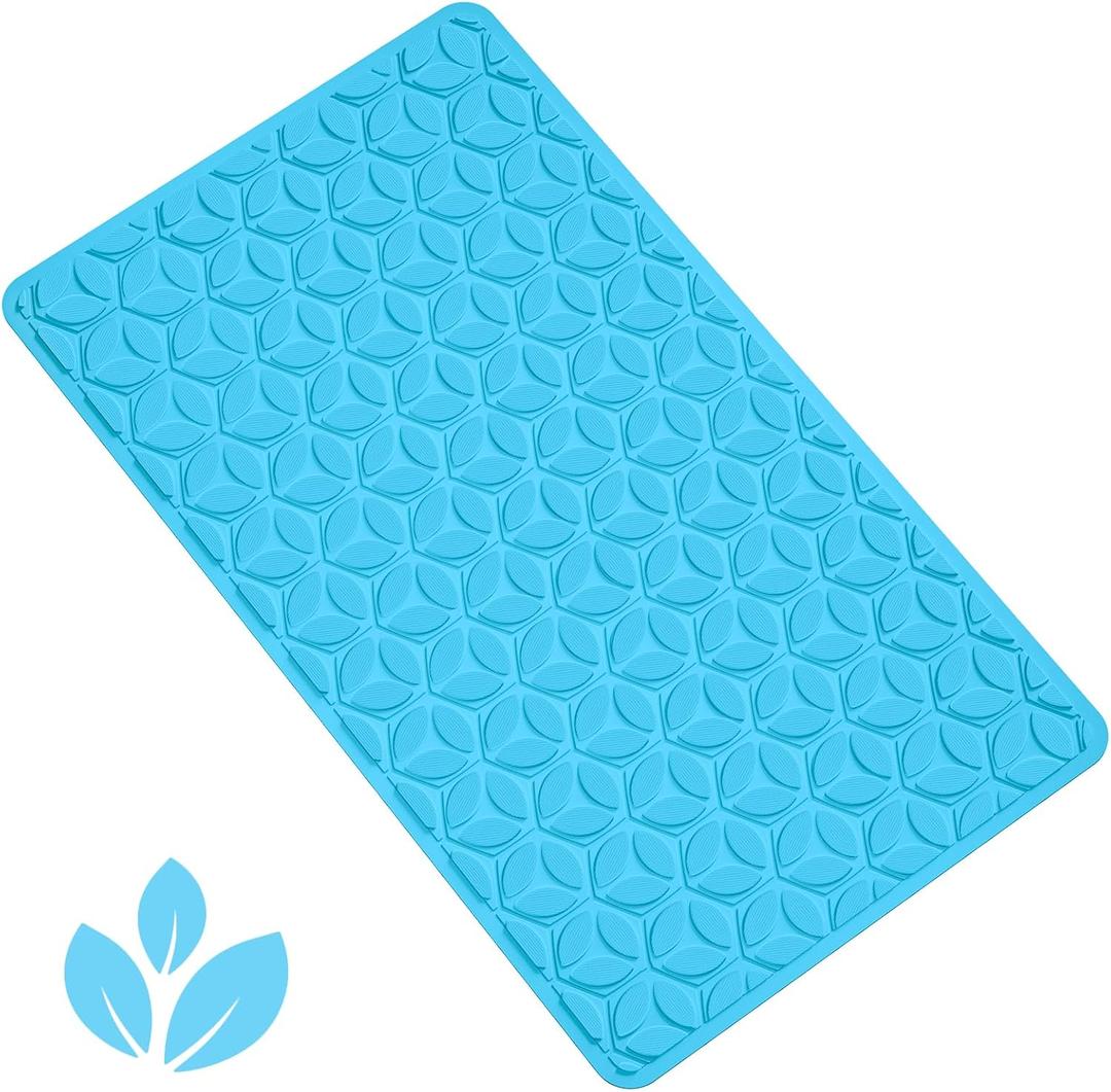WRISIN Bathtub Mat Non Slip with Suction Cups - 100% Rubber Bathroom Mat Textured for Bath Tub Shower Safety - Soft on Touch - BPA/PVC Free - Pet Dog Bath Mat - Machine Washable - 16  28 InchR Blue