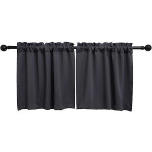 Pickluc Rod Pocket Tier Curtain - Half Blackout Curtain for Kitchen, Bathroom, Cabinet, Basement, 30 Inches Wide and 24 Inches Long, Dark Grey, 2 Panels